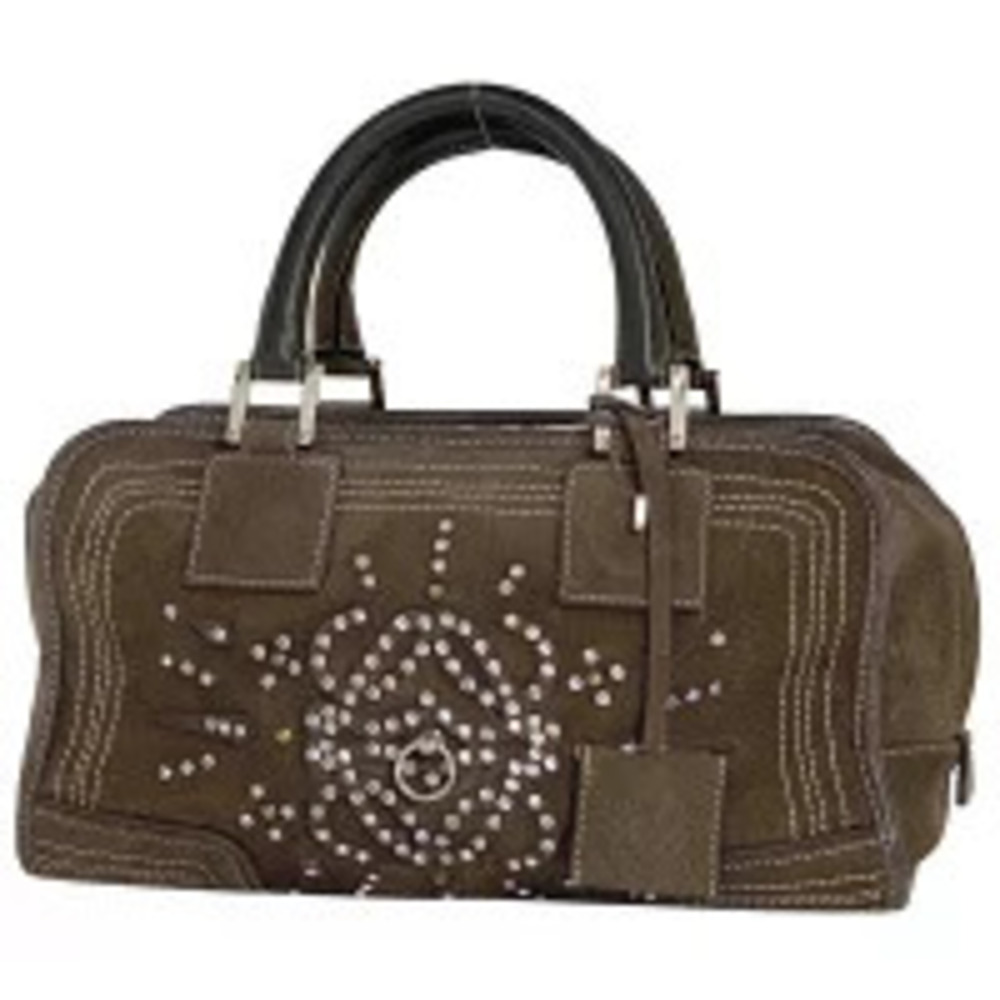 Loewe Amazona Anagram Rhinestone Studded Handbag Suede Brown
